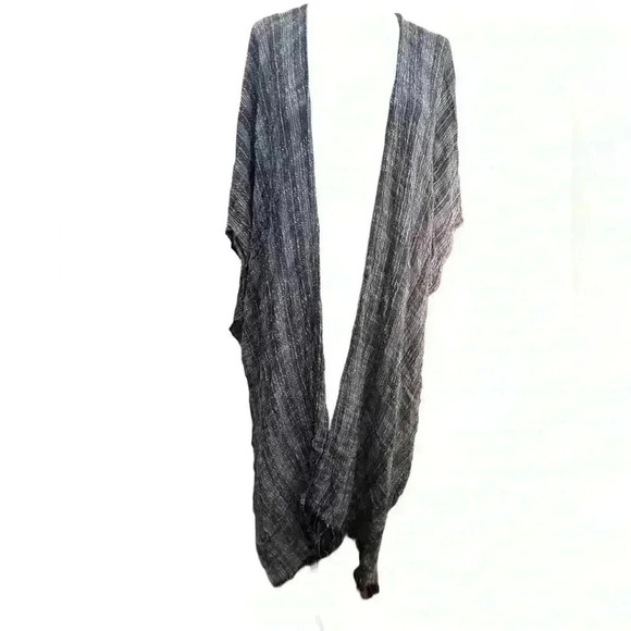 Treasure & Bond Tops - Treasure & Bond Duster Wrap Topper in Denim Blue Weave Pattern — One Size